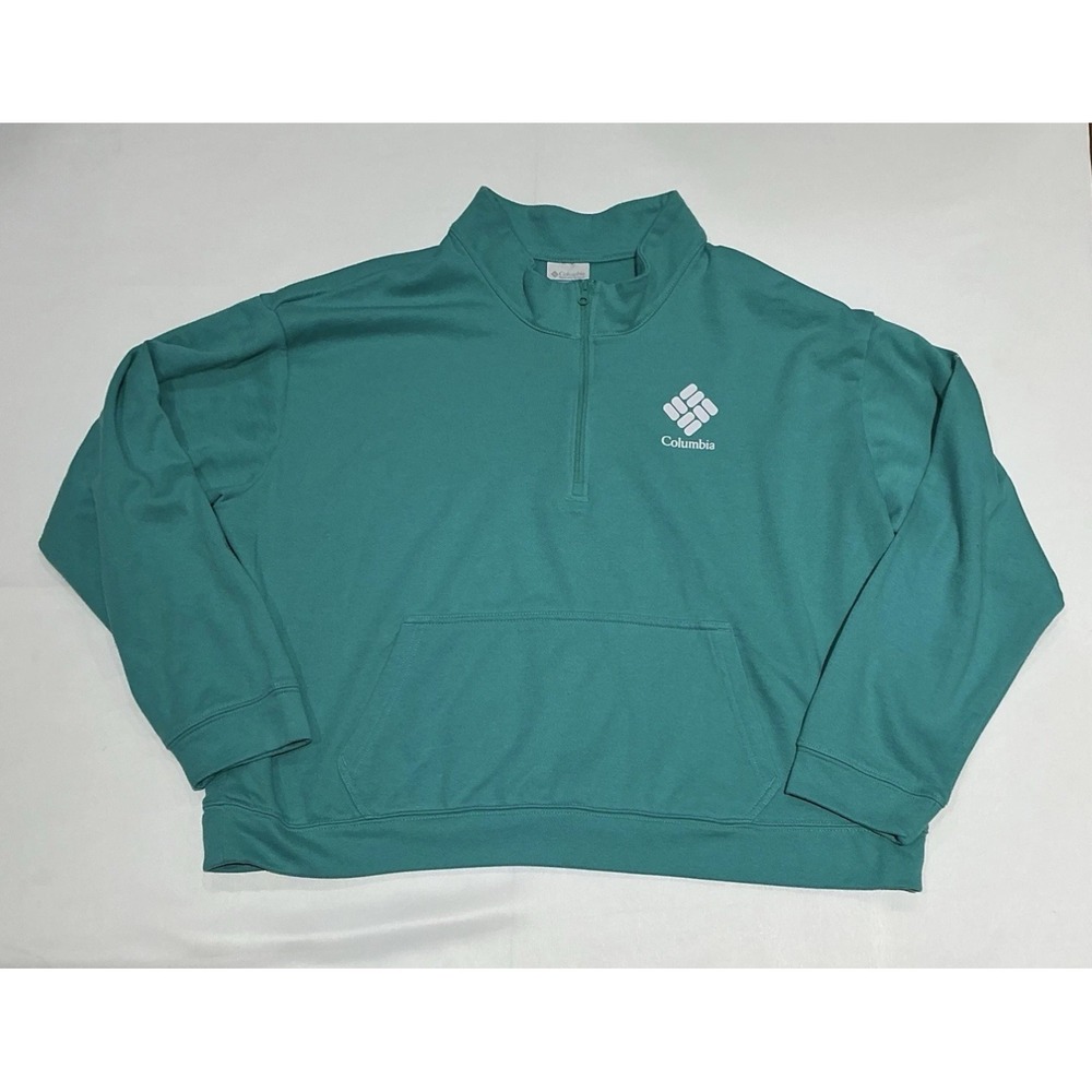 Columbia Trek Graphic Sweatshirt Womens 2X Teal 1/4 Zip Pullover Activewear Cozy